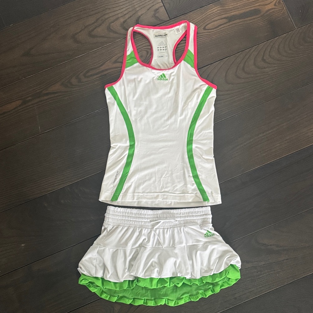 Adidas White and Green Tennis Set
